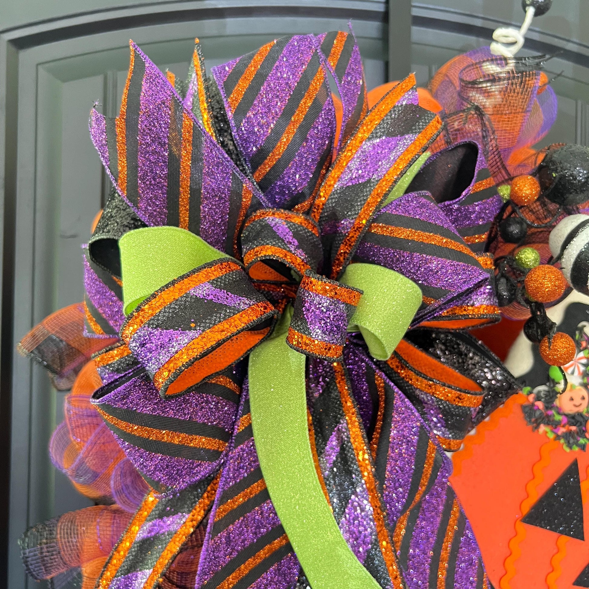 Halloween Pumpkin Cookie Mesh Wreath, Jack O" Lantern Wreath, Front Door Decor, Fun Halloween Decoration