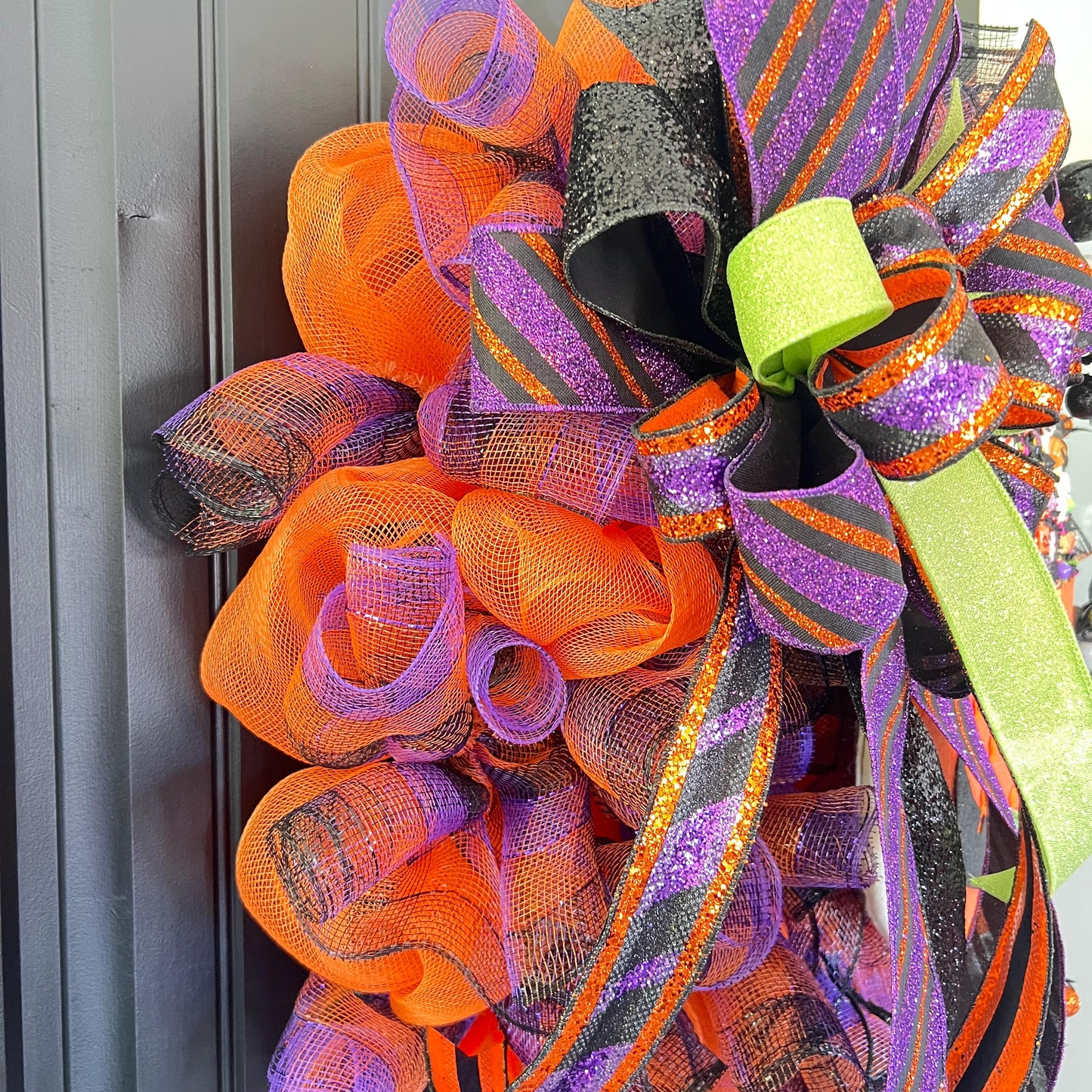 Halloween Pumpkin Cookie Mesh Wreath, Jack O" Lantern Wreath, Front Door Decor, Fun Halloween Decoration