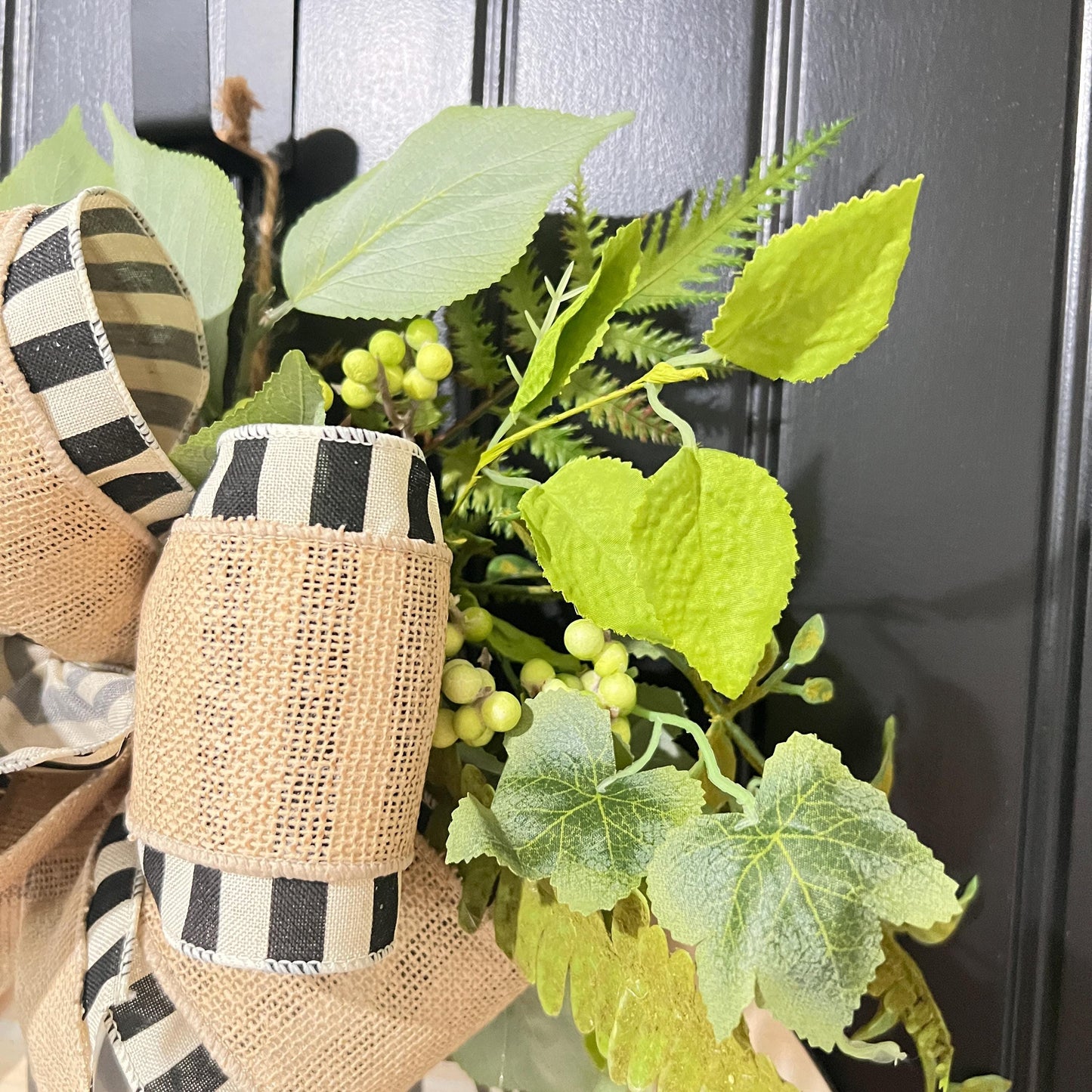Farmhouse "Home Sweet Home" Door Hanger, Neutral Burlap Bow Greenery Sign