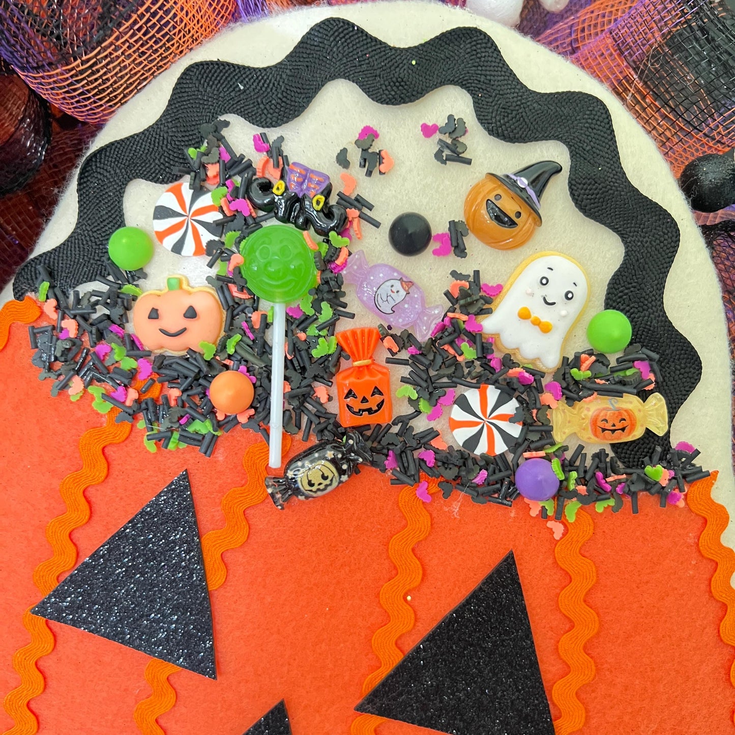 Halloween Pumpkin Cookie Mesh Wreath, Jack O" Lantern Wreath, Front Door Decor, Fun Halloween Decoration