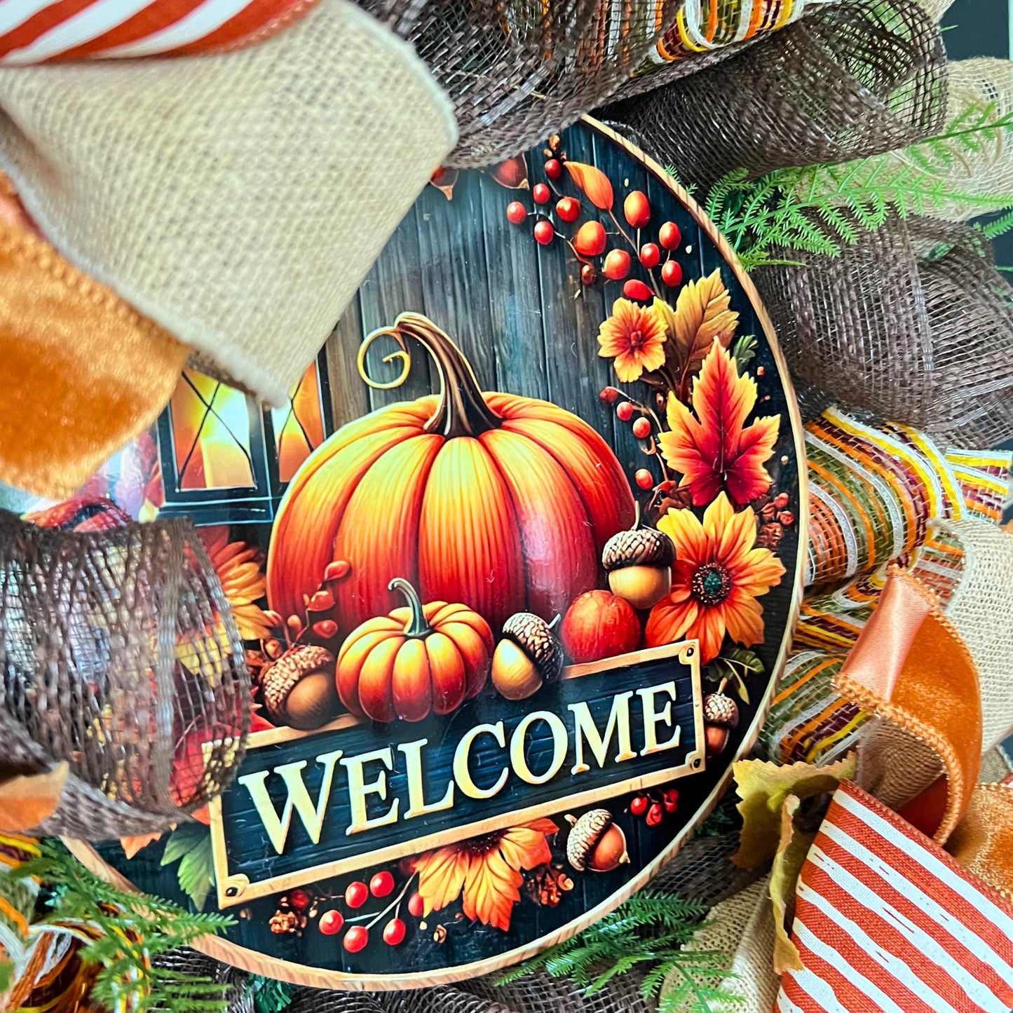Handmade Fall Pumpkin Wreath, Rustic Farmhouse Door Decor, Autumn Welcome Sign