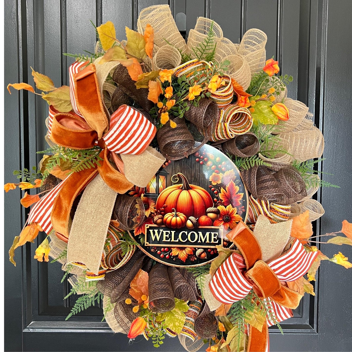 Handmade Fall Pumpkin Wreath, Rustic Farmhouse Door Decor, Autumn Welcome Sign