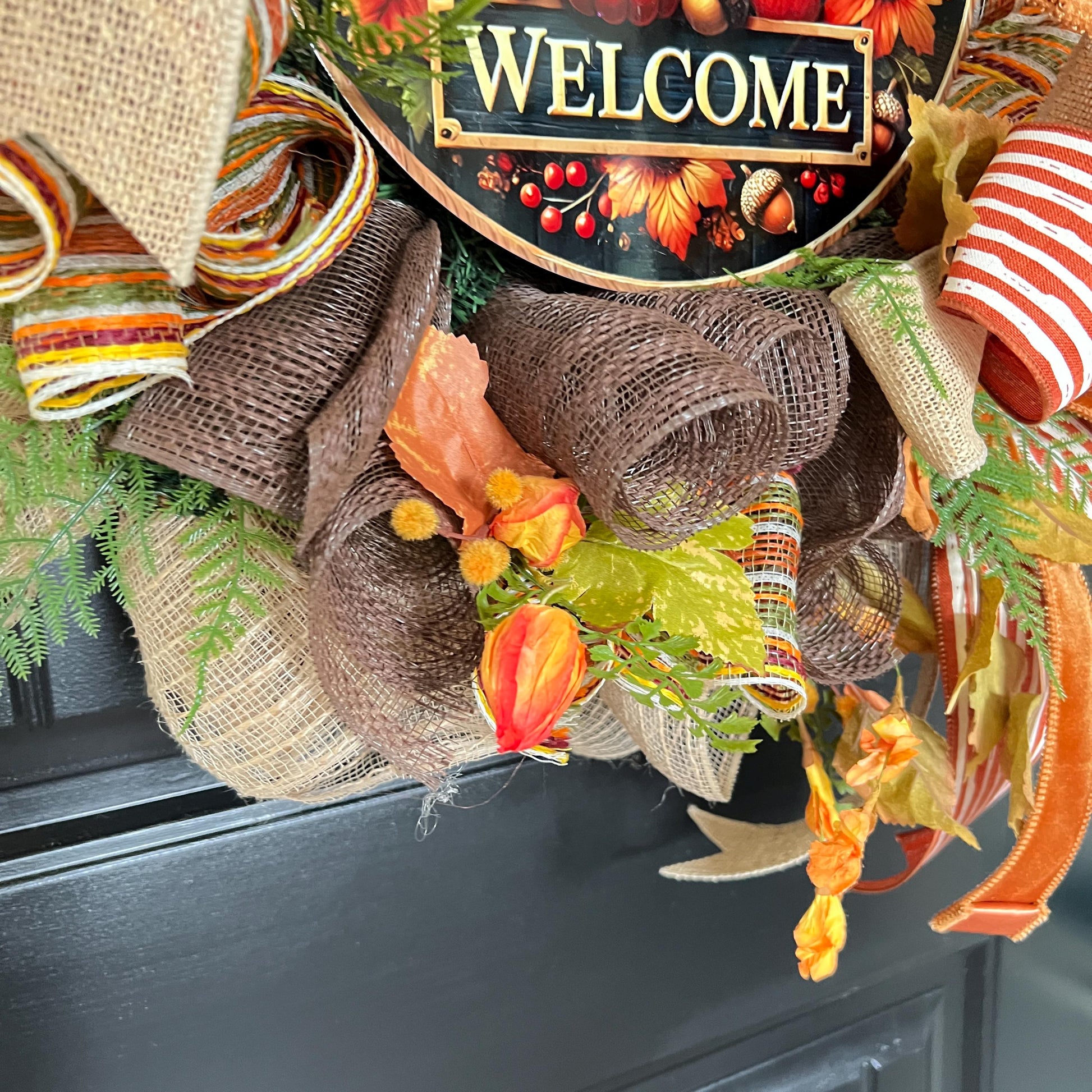Handmade Fall Pumpkin Wreath, Rustic Farmhouse Door Decor, Autumn Welcome Sign