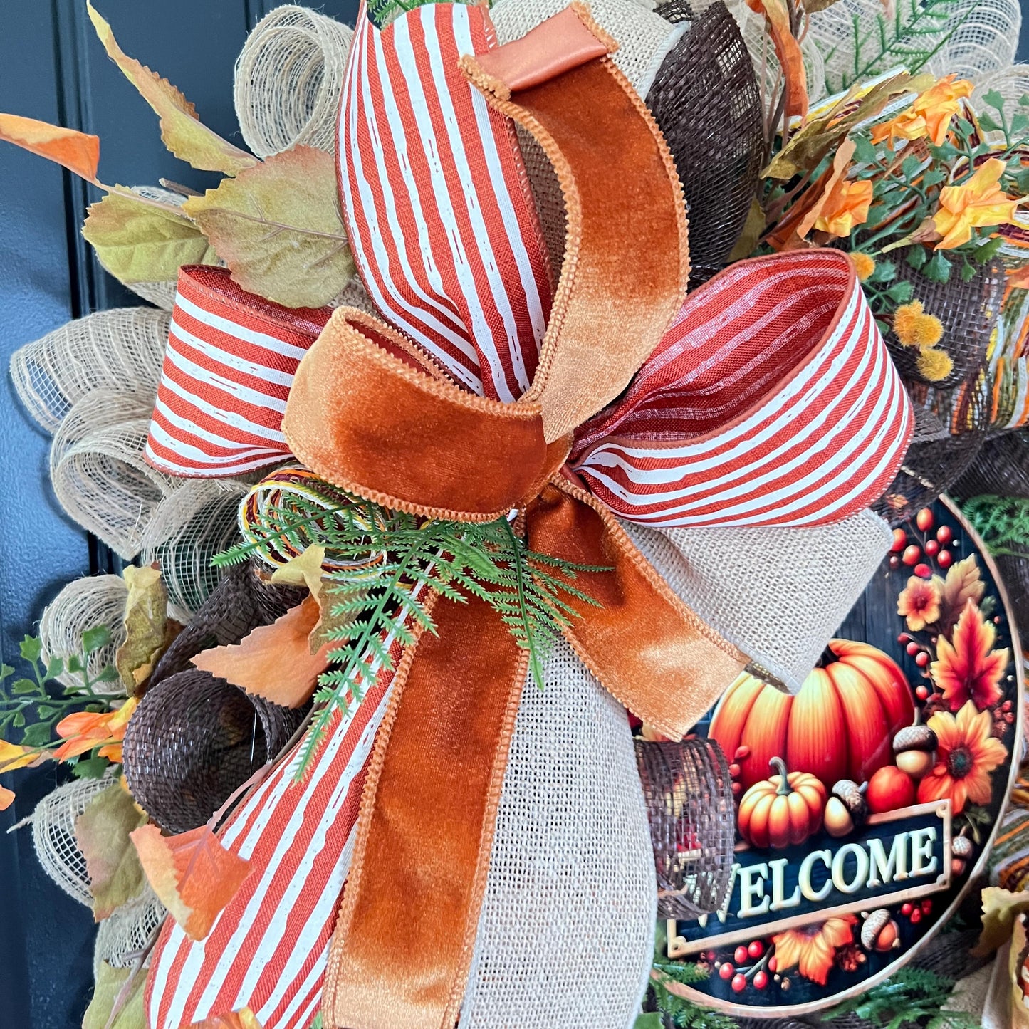 Handmade Fall Pumpkin Wreath, Rustic Farmhouse Door Decor, Autumn Welcome Sign
