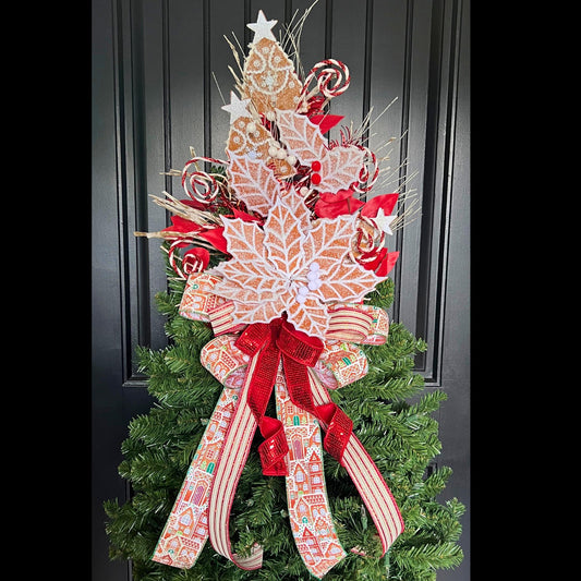Handmade Gingerbread Peppermint Christmas Tree Topper, Whimsical Holiday Decor
