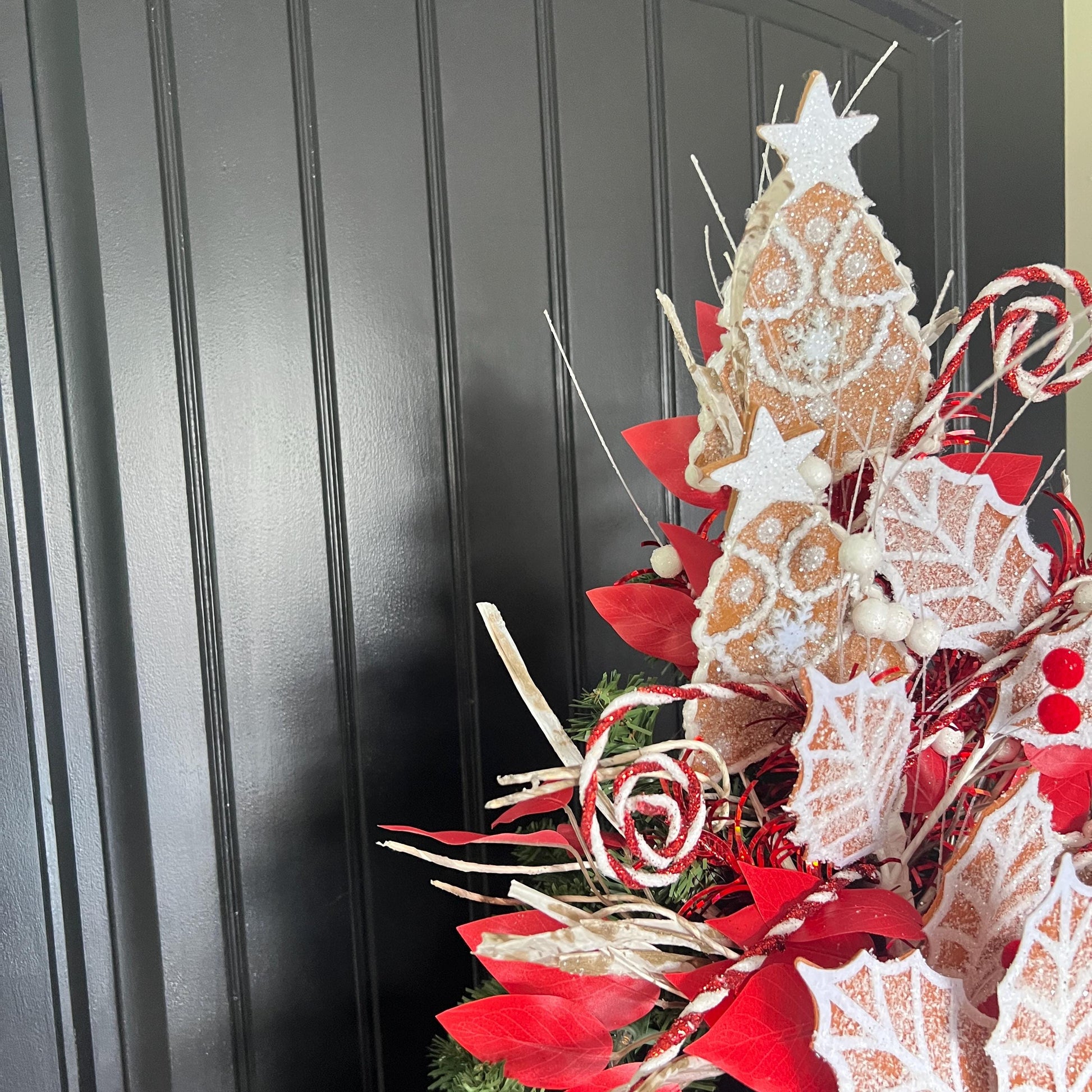 Handmade Gingerbread Peppermint Christmas Tree Topper, Whimsical Holiday Decor