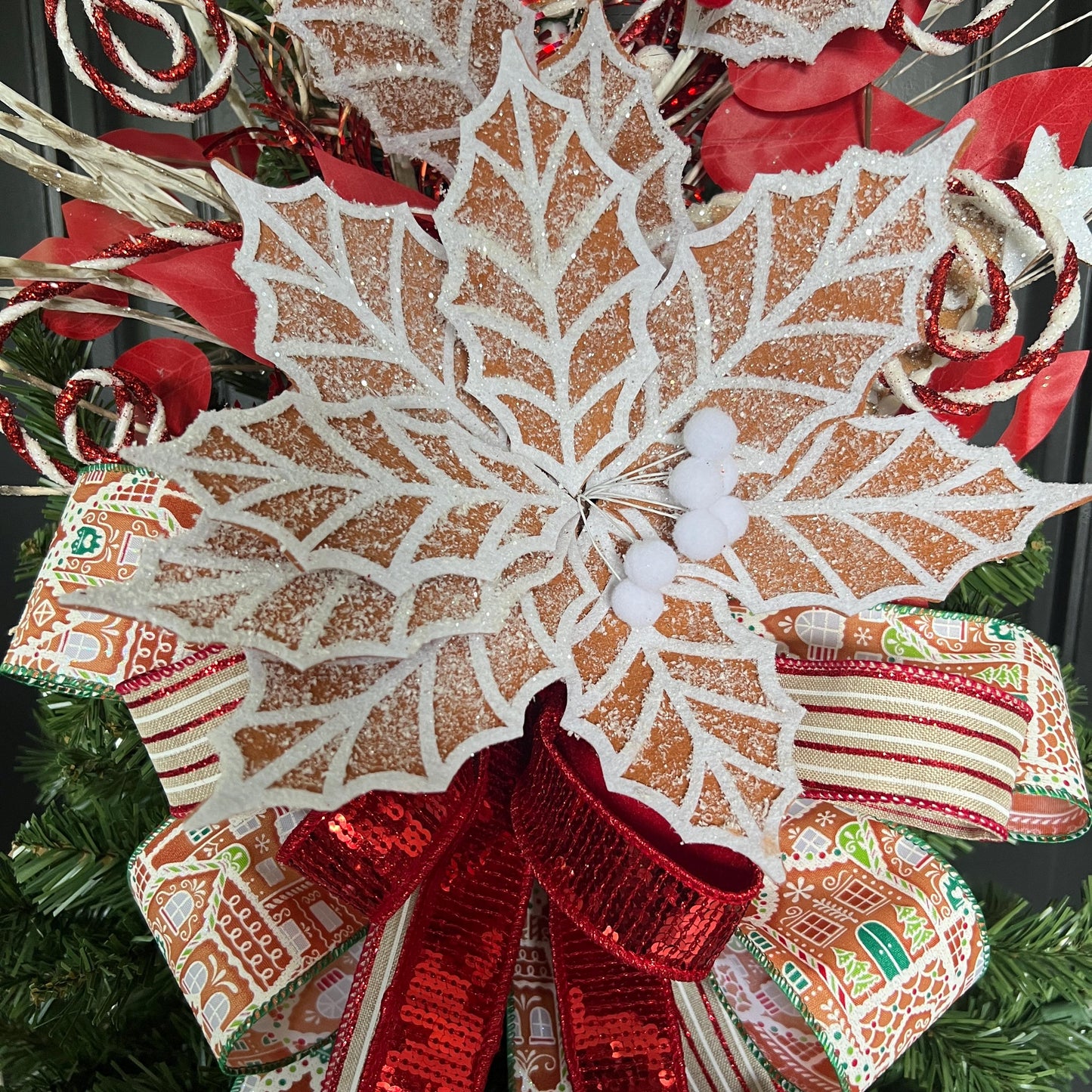 Handmade Gingerbread Peppermint Christmas Tree Topper, Whimsical Holiday Decor