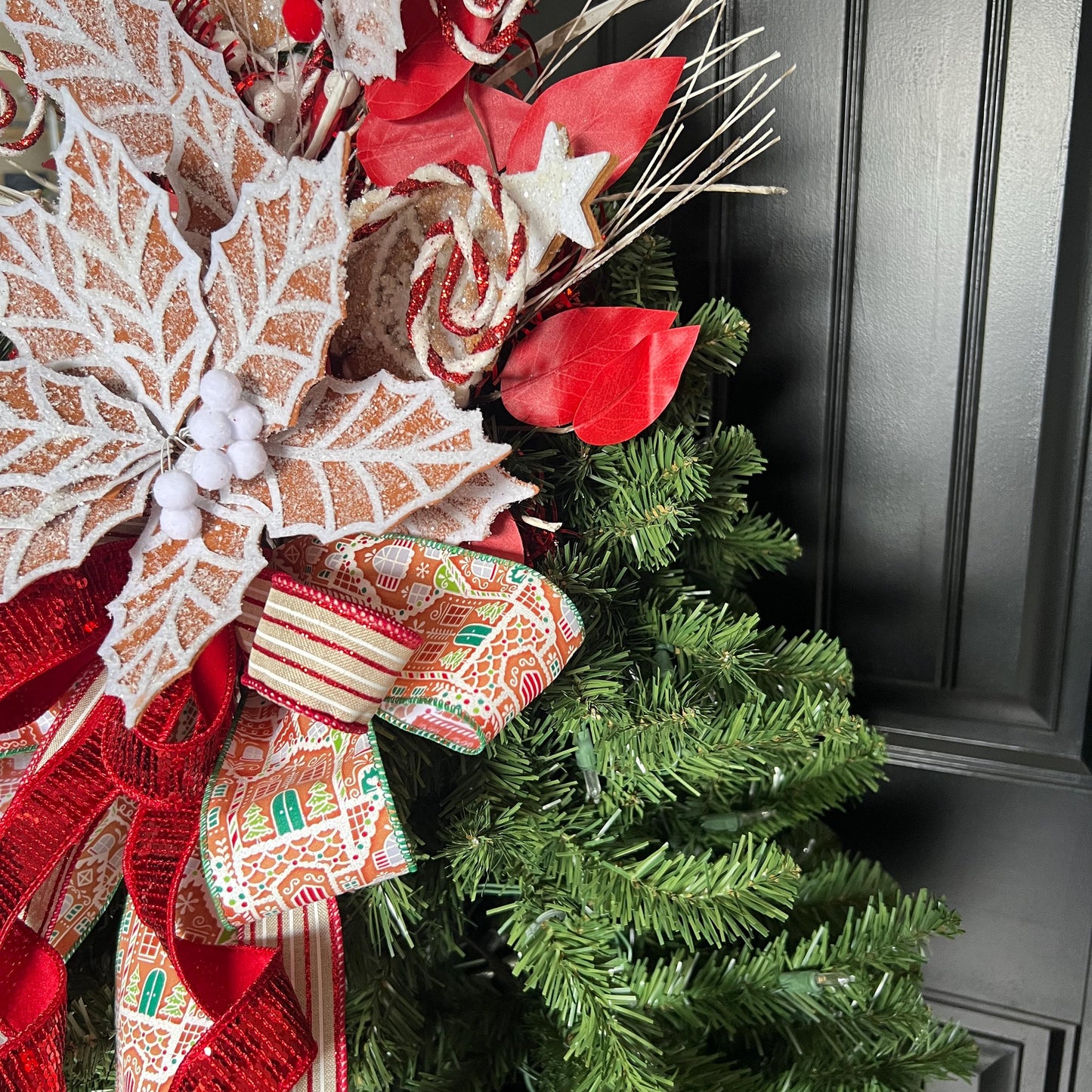 Handmade Gingerbread Peppermint Christmas Tree Topper, Whimsical Holiday Decor