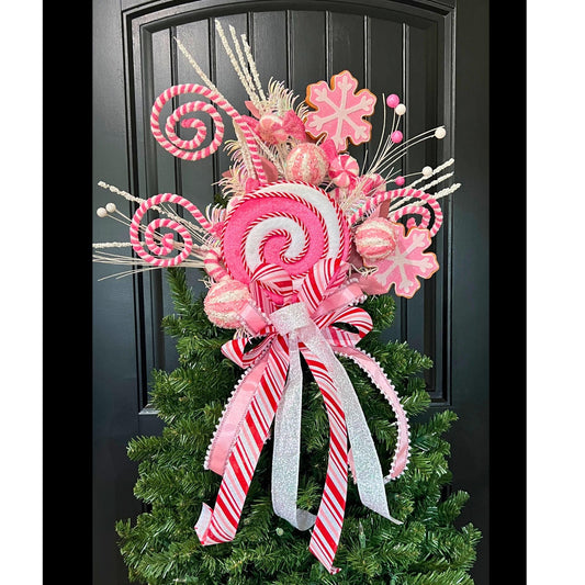 Handmade Pink Peppermint Candyland Christmas Tree Topper, Whimsical Holiday Decoration