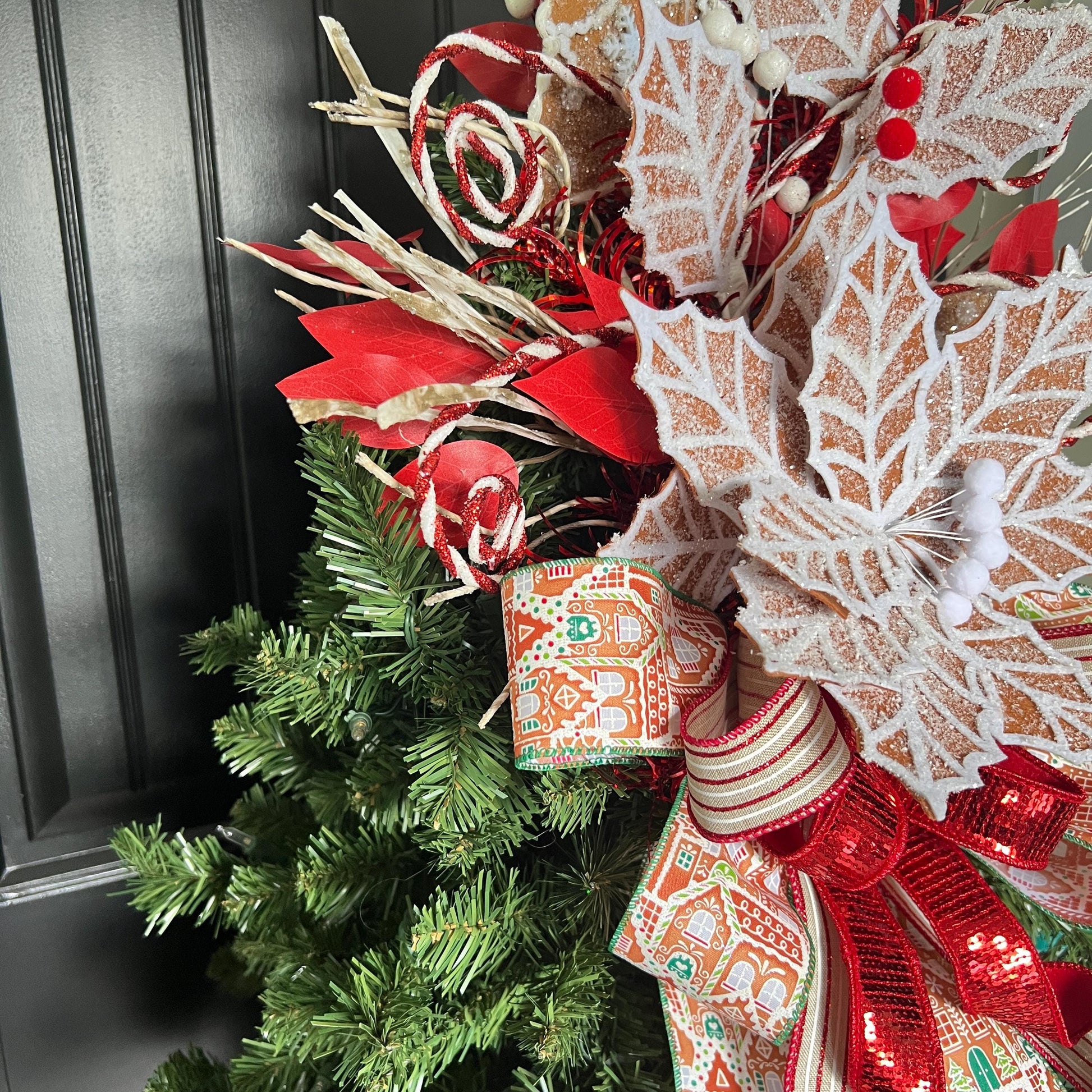 Handmade Gingerbread Peppermint Christmas Tree Topper, Whimsical Holiday Decor