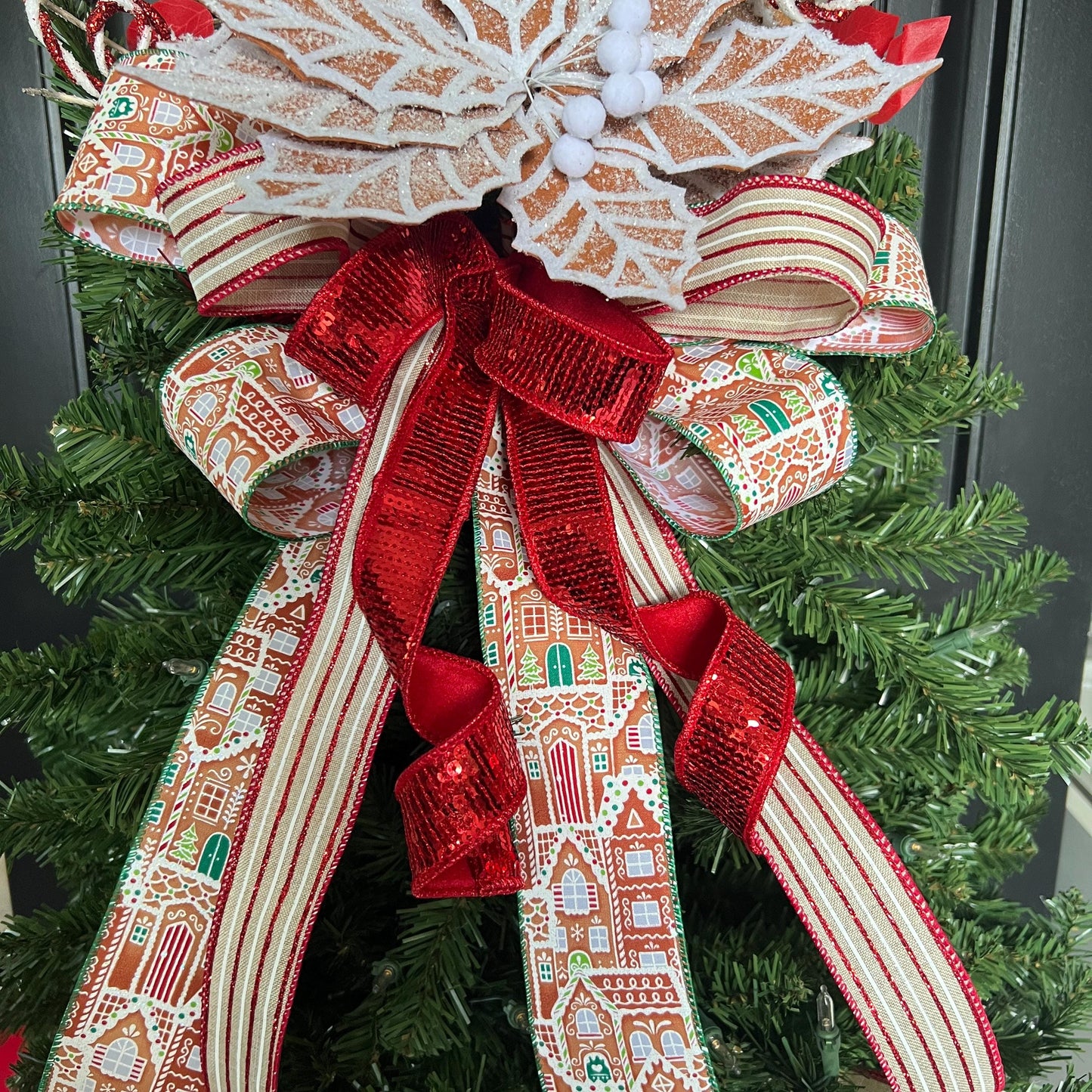 Handmade Gingerbread Peppermint Christmas Tree Topper, Whimsical Holiday Decor