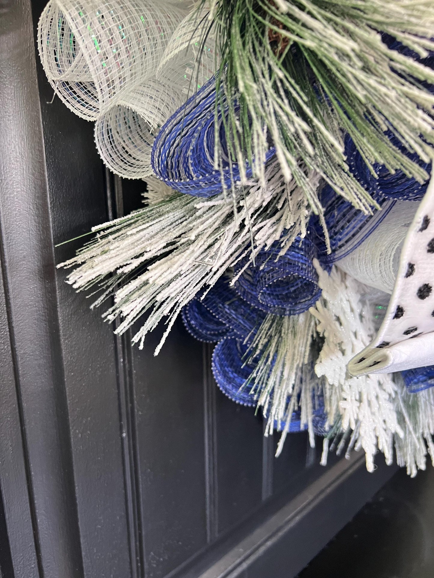 Handmade Snowman Christmas Wreath, Flocked Winter Door Decor, Red Black Plaid Scarf